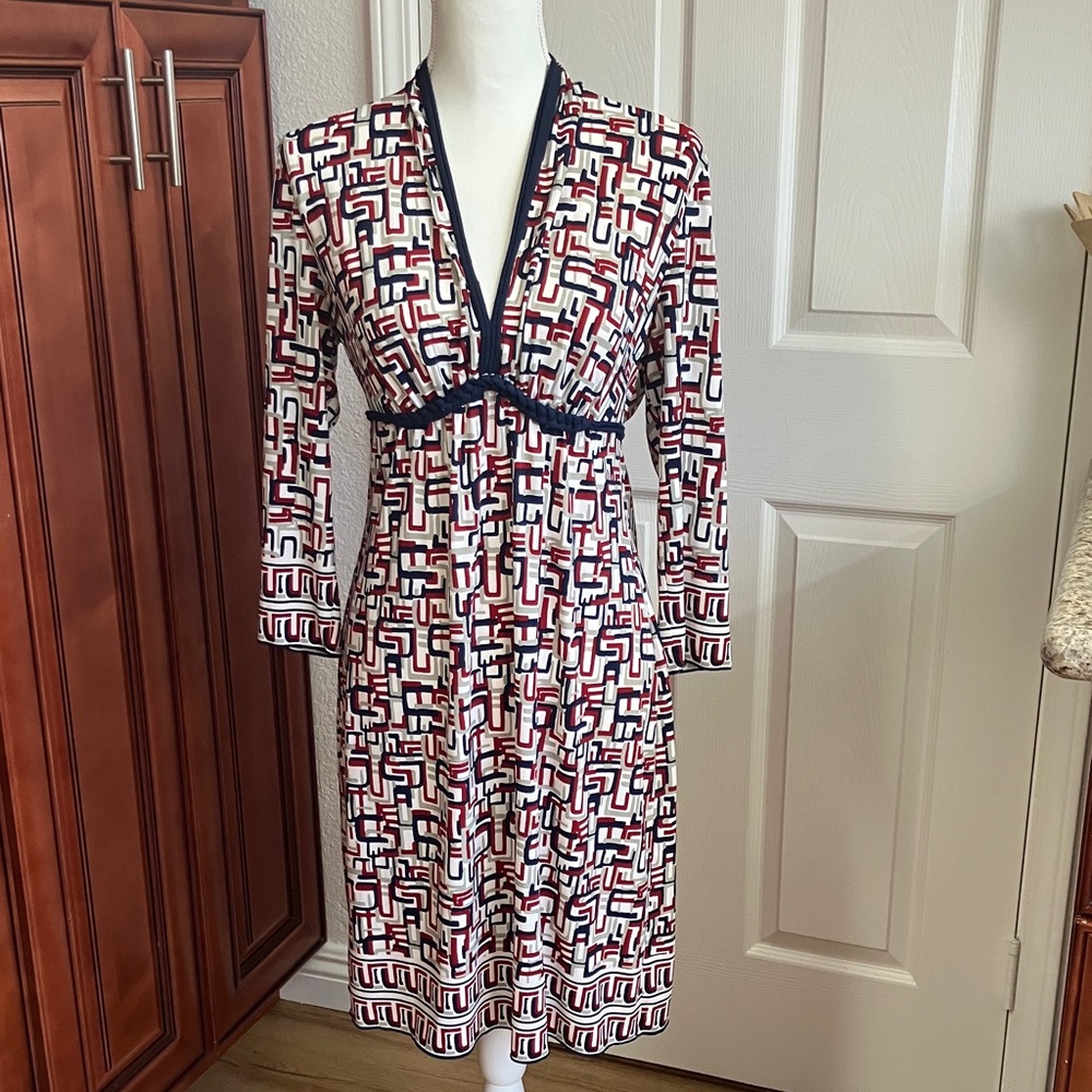 Y2k Max Studio Red and Black Patterned Long Sleeve Dress Size:M